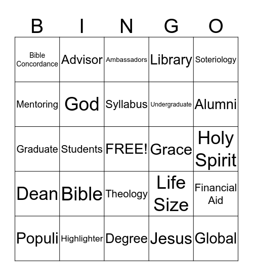 Seminary Bingo Card