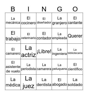 5th Grade --- Jobs Bingo Card