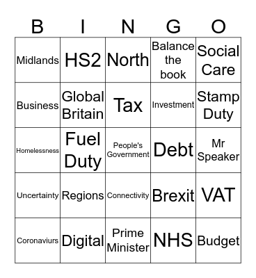 Budget Bingo Card