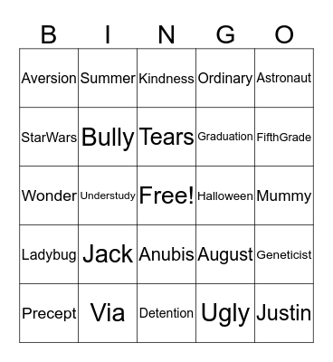 WONDER Bingo Card