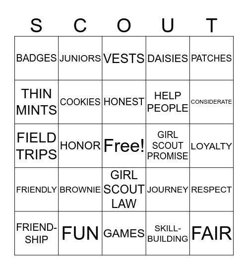 GIRL SCOUT BINGO Card