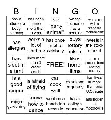 Getting to Know Each Other Bingo Card