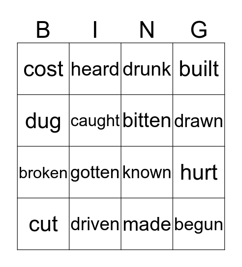 Participles Bingo Card