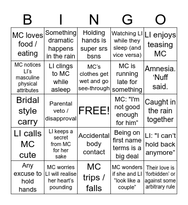 Otome Bingo Card
