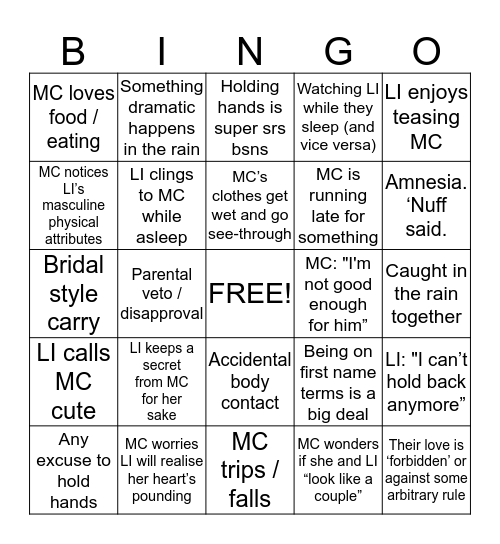 Otome Bingo Card