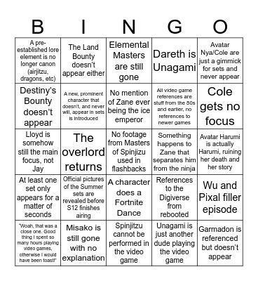 Ninjago S12 Bingo Card