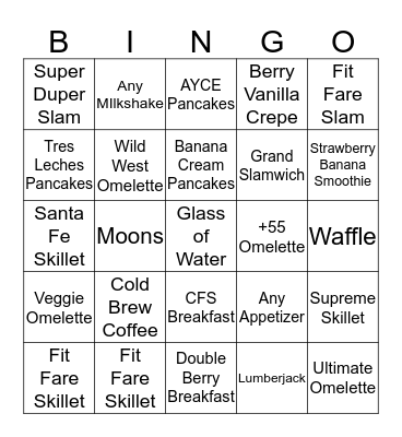 Denny's Bingo! Bingo Card