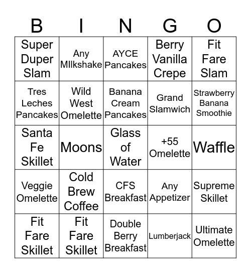 Denny's Bingo! Bingo Card