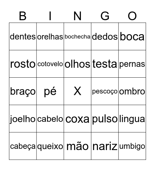 Partes do Corpo Bingo Card