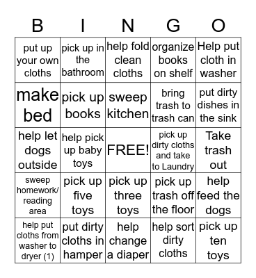 Chore  Bingo Card