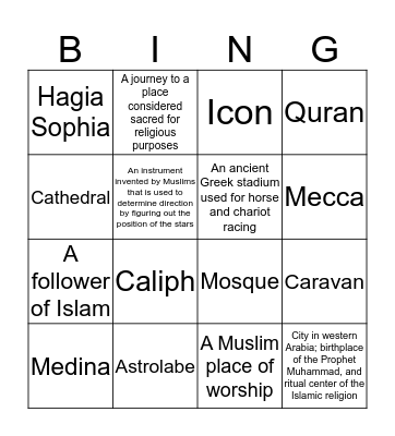 Byzantine Empire- Quizlet Bingo Card