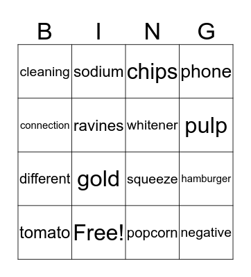 Vocabulary Bingo Card