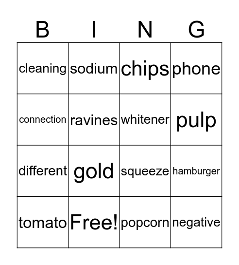 Vocabulary Bingo Card