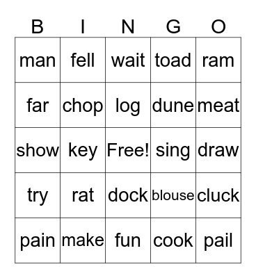 Rhyming Words BINGO Card