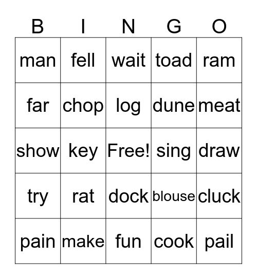 Rhyming Words BINGO Card