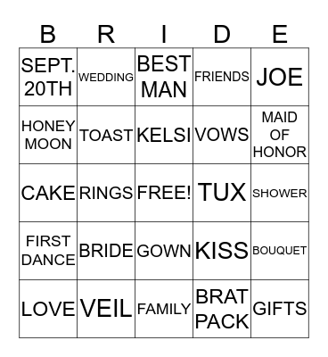 Kelsi's Bridal Bingo Card