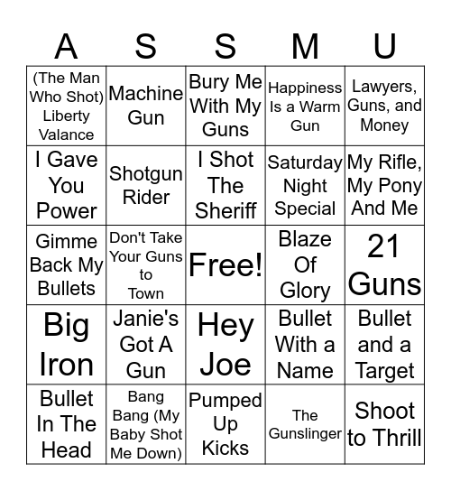 Round 5 (Songs About Guns) - Straight Line Bingo Card