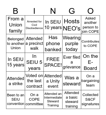 SEIU 1021 Leadership BINGO Card