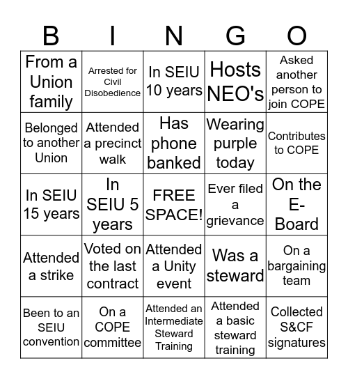 SEIU 1021 Leadership BINGO Card