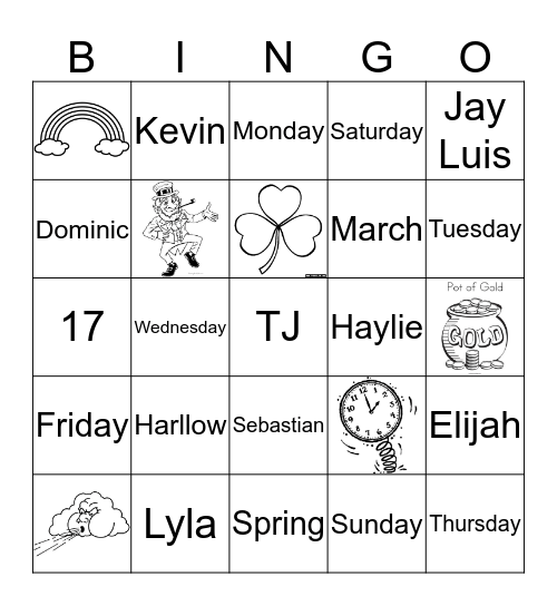 March 13 Bingo Card