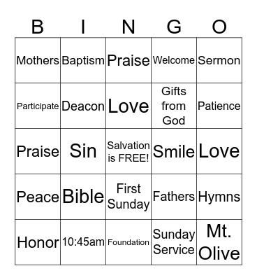 Church BINGO Card