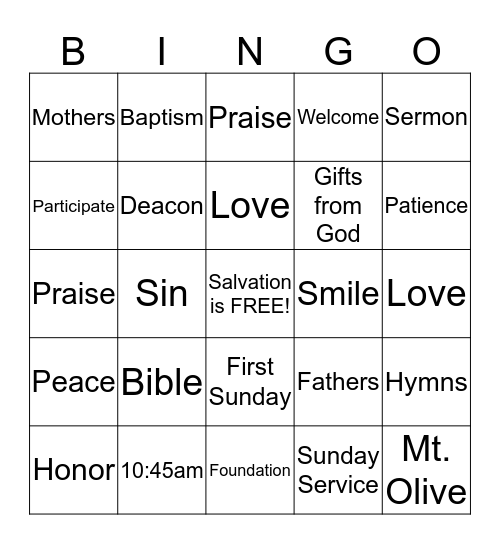 Church BINGO Card