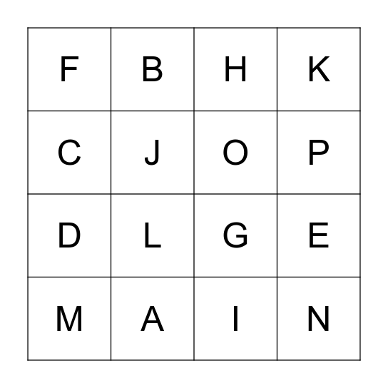 Alphabet Bingo Card
