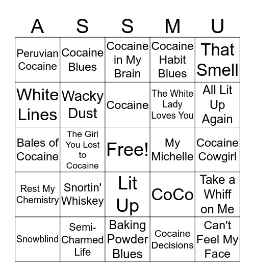 Round 8 (Songs About Cocaine) - Six Pack Bingo Card