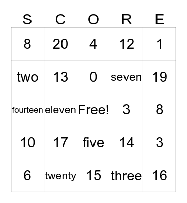 Number Sense Bingo Card