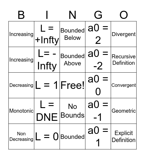 Series Bingo Card