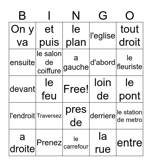 VOCABULAIRE - 9-1 Bingo Card