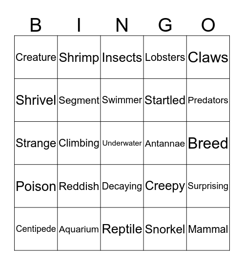 Creepy Centipede / Surprising Swimmers Bingo Card