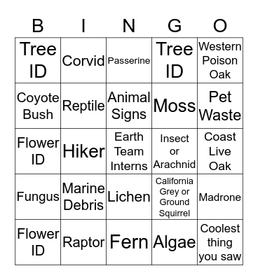 Nature Bingo Card