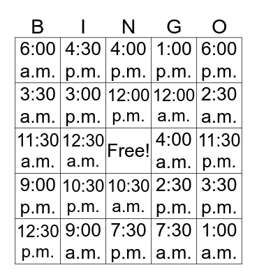 Time Bingo Card