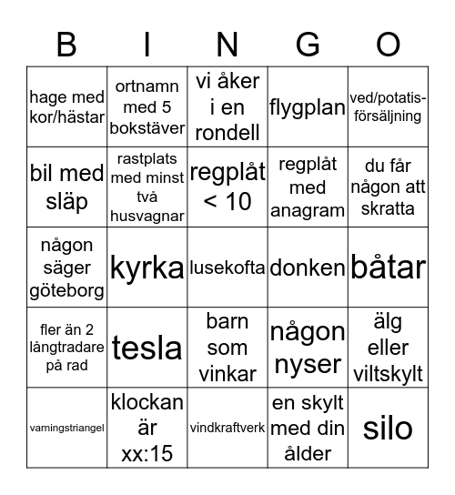 Josefin och Björns bilbingo (fjäll edition) Bingo Card
