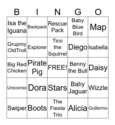 Madelyn's Dora Birthday Bingo Card