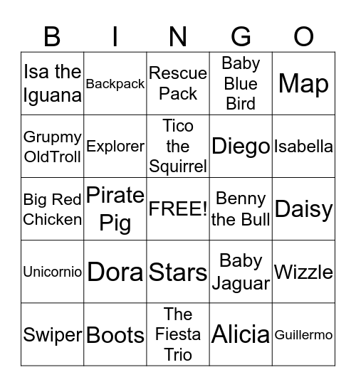 Madelyn's Dora Birthday Bingo Card