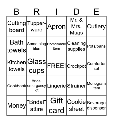 Sierra's Bridal Shower Bingo! Bingo Card