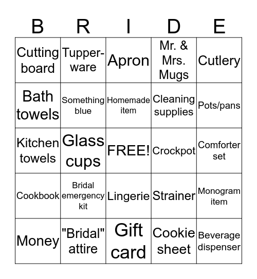 Sierra's Bridal Shower Bingo! Bingo Card