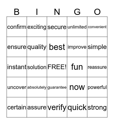 Confident/Power/Acknowledgement Words BLACKOUT! Bingo Card
