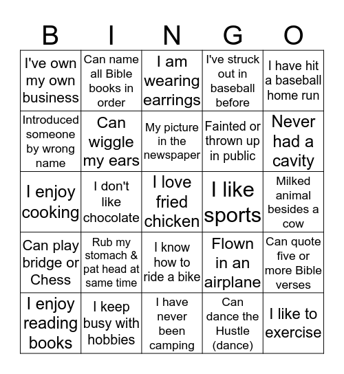 LIFE EXPERIENCES Bingo Card