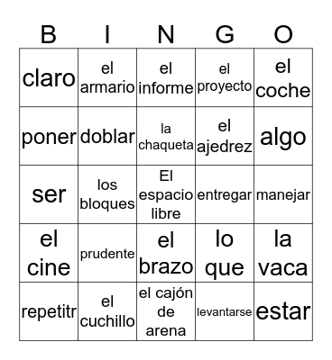 El Bingo de Español Bingo Card