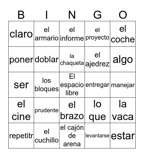 El Bingo de Español Bingo Card