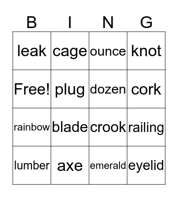 Vocabulary List 5 Bingo Card