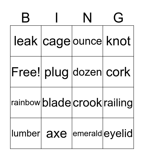 Vocabulary List 5 Bingo Card