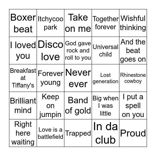 GARY'S MUSIC BINGO Card
