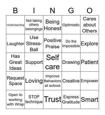 Coping Skills - Strengths - Needs Bingo Card