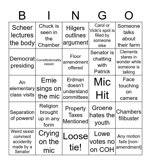 Floor Debate Bingo Card