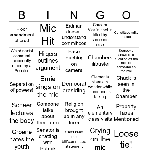 Floor Debate Bingo Card
