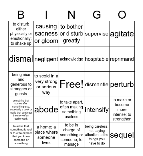 Level Yellow Unit 7 Vocabulary Bingo Card